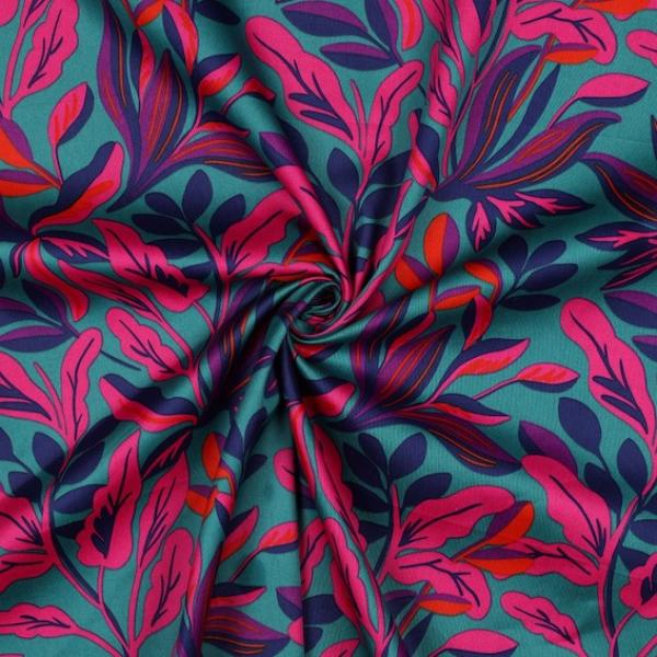 Satin Baumwolle Petrol Lush Leaves von Nerida Hansen